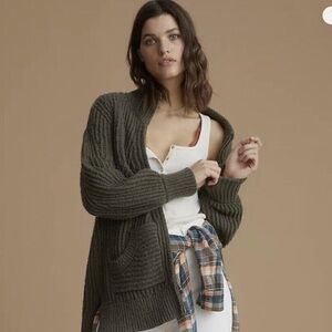 NWT Anthropologie Pilcro Longline Zip Cardigan Sweater in Green Sz XS Z185